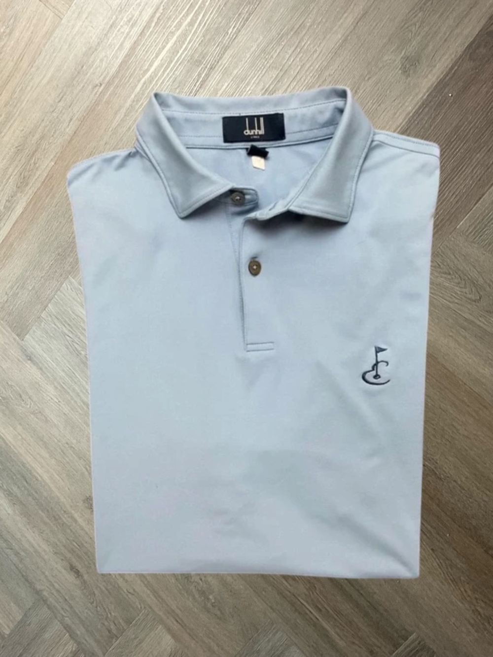 Dunhill Links Golf Flag Logo Performance Polo Shirt Mens Small Blue Preppy